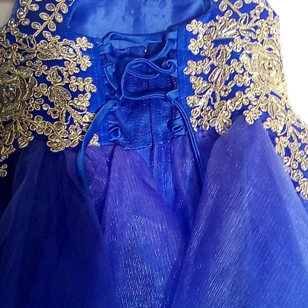 TIP  Top Royal Blue Floral Appliqué Tulle Dress Size 4 Girl (4-5) Years